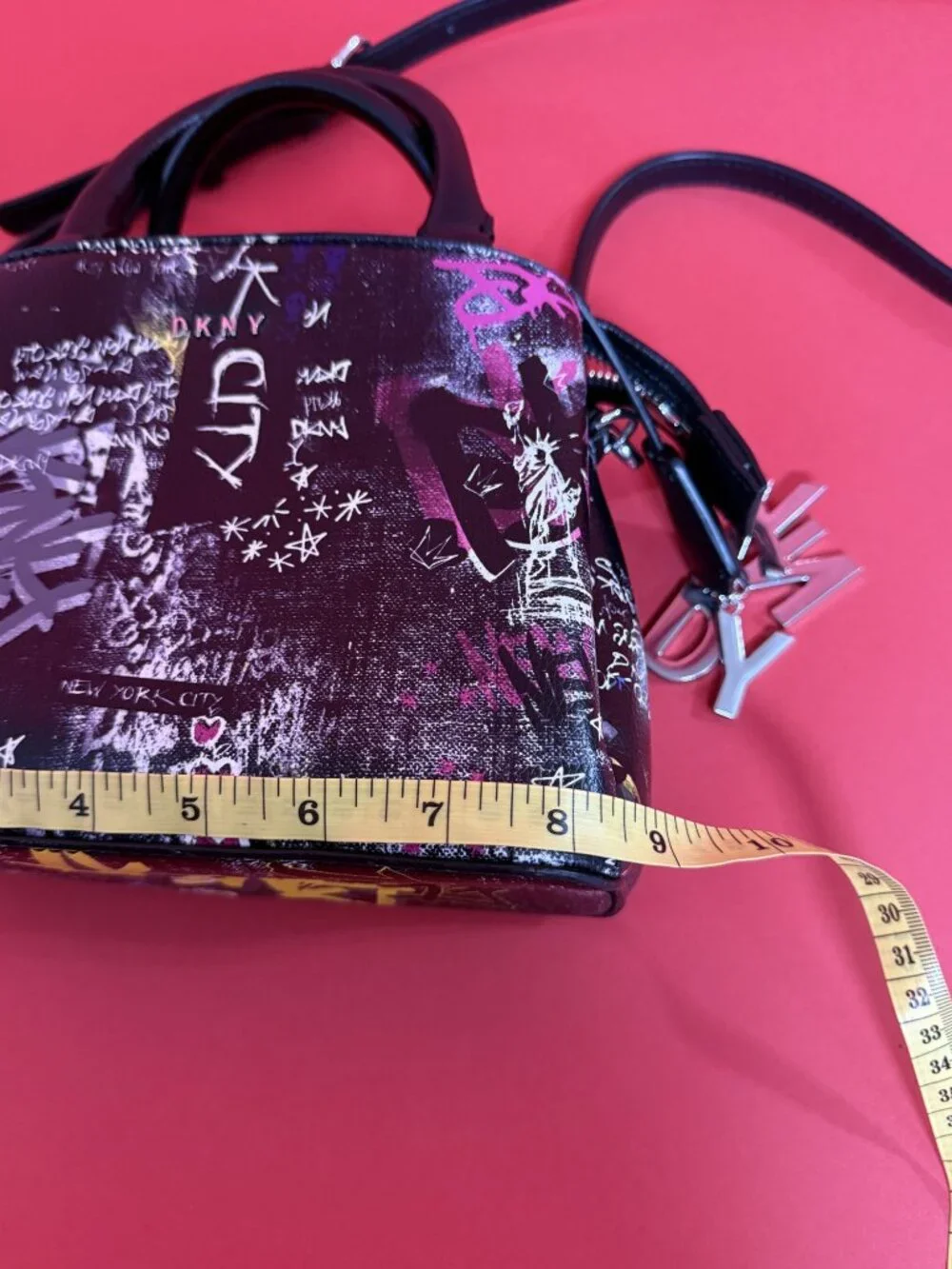 DKNY Graffiti Print Mini Satchel Crossbody Bag Black NYC Street Art Purse